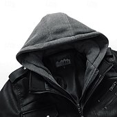 billiga Skinnimiterad jacka-Herr Imitationsläderjacka Bikerjacka Motorcykeljacka Semester Dagligen Vindtät Håller värmen Ficka Höst Vinter Slät Mode Klassisk Huva Normal Svart Kaffe Jacka