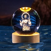 preiswerte Weihnachtsgeschenklichter-3D-Statue der Jungfrau Maria aus Kristall mit Holzsockel, lasergravierte Glaskugelstatue „Unsere Liebe Frau von Guadalupe“, 3D-Kristallkugel, Mutter Maria, christlich-katholische religiöse