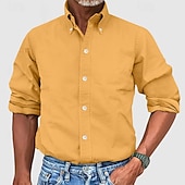 preiswerte Button-Down-Hemden für Herren-Herren Hemd Kleidhemd Durchgeknöpft Hemd Einfach Geschäft Täglich Schwarz Weiß Gelb Rosa Langarm Umlegekragen Sommer Frühling Bekleidung
