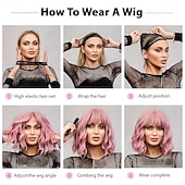 tanie Peruki imprezowe-Peruka typu bob syntetyczna z grzywką dla kobiet, bordowa, syntetyczna, odporna na ciepło, luźna, kręcona, falowana, krótka, bob w kolorze czerwonego wina, bezklejowa, fryzura na co dzień