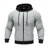 cheap Basic Hoodies-Men's Full Zip Hoodie Zip Up Hoodie Fuzzy Sherpa Fleece Hoodie Black Red Green Light Grey Dark Gray Hooded Plain Zip Up Zipper Pocket Sports &amp; Outdoor Daily Weekend Polyester Vintage Cool Casual Fall