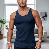 economico Canotte da palestra-Per uomo Canotta Maglietta smanicata Canottiera Maglietta senza maniche Senza Maniche Collo a U Estate Primavera A righe Moda Streetwear Interno Palestra Sport Nero Bianco Blu marino scuro Maglietta