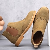 abordables Bottes de Chelsea-Bottines Chelsea grises pour hommes avec détails brogue à bout d&#039;aile, style vintage élégant pour les mariages, le travail et les occasions semi-formelles