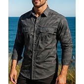 abordables Tapas-Hombre camisa cargo Camisa para senderismo Manga Larga Cuello Vuelto Camiseta Al aire libre Transpirable Algodón Color Camuflaje Verde Ejército Caqui Gris Tenis Golf Corriendo
