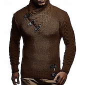 baratos suéter pulôver masculino-Homens Suéter Pulôver suéter Estriado Cabo Tricotar Tops regulares Tricotado Corte Justo Tecido Gola Redonda Roupa de Malha Moderna Casual Roupa Diária Roupa Outono Inverno Preto Marron M L XL