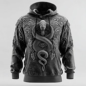 billiga Djurtryck-Herr 3D Orm Huvtröja Tröja Häftig party Rund hals Nattklubb Streetwear Blå Grön Snörning Höst Vinter Designer