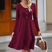 billiga Tröja klänningar-Dam Mini klänning Vardagsklänning Elegant Mode Modern Utomhus Dagligen Utekväll Normal Slät Långärmad Enaxlad Rubinrött Grå Vår Höst