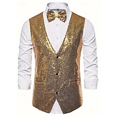 economico Abiti da festa-gilet da uomo con scollo a V, tinta unita, nero, argento e oro, vestibilità su misura