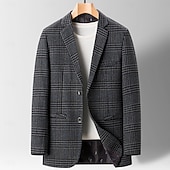 voordelige Heren Klassieke Blazers-Heren Blazerjack Dagelijks Klassiek Herfst winter Polyester Ruitjes Enkele knoopsluiting twee knopen Blazer khaki Donker Grijs Donkerblauw