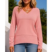 billiga Huvtröja &amp; Sweatshirt-Dam Stickad tröja Pullover tröja Ihålig Långärmad Överdelar Fritids- Höst V-hals Färgblock Mode Utomhus Resor Sport Sportkläder Sportkläder Vinrött Svart Vit