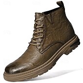 economico Stivali da lavoro-Per uomo Stivali Retrò Camminata Vintage Quotidiano PU Confortevole Stivali a Metà Polpaccio Allacciatura Nero Cachi Primavera Autunno