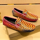 preiswerte Freizeit-Loafer-Herren-Loafer in Rot und Orange mit Schlangenmuster – Partyschuhe mit exotischem Muster zum Hineinschlüpfen für formelle Anlässe, Hochzeiten und das Nachtleben