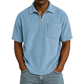 abordables Polo classique pour homme-Homme Polo à fermeture éclair Texturé Occasionnel Fête Revers Zip quart Manche Courte Mode Basique Uni Texturé Quart de zip Chaud Été Printemps Coupe régulière Marron foncé Violet Kaki Polo