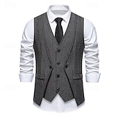 preiswerte Herrenweste-Herren Weste Gilet Urlaub Party Geschäft Mode Lässig Frühling Herbst Tasche 2 in 1 Knöpfe Polyester Bequem Einfach Einreihig Ein-Knopf V Ausschnitt Normale Passform Wein Marineblau Dunkelgray Kaffee