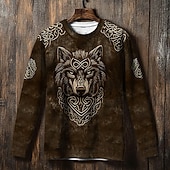 baratos Estampa animal-Homens Moletom Azul Preto Marron Gola Redonda Lobo Nó Celta Imprimir Casual Diário Streetwear Vintage Viking Outono Inverno Roupa Moletons Moletons Manga Longa
