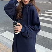 preiswerte Sweatshirt- und Hoodie-Kleider-Damen Midikleid Kapuzenkleid Mode Modern Täglich Ausgehen Normale Passform Einfach Langarm Rundhalsausschnitt Mit Kapuze Schwarz Braun Dunkelblau Grau Frühling Herbst