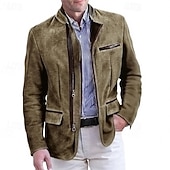 abordables Vestes en Suède Synthétique-Homme Veste en faux suède Blazer en faux suède Veste Décontractée Vacances Quotidien Chaud Avec Poches Automne Hiver Uni Mode Classique Col montant Régulier Kaki Gris Veste