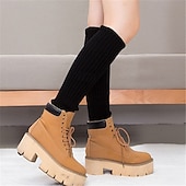 billiga Hemmetofflor-Stickade benvärmare och knästrumpor för kvinnor, höst- och vintermode neon akrylleggings, snygga långa strumpöverdrag, varma stickade plagg i koreansk stil för damer