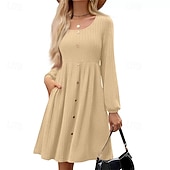preiswerte Pulloverkleider-Damen Minikleid Freizeitkleid Elegant Mode Modern Outdoor Täglich Ausgehen Normale Passform Einfach Langarm Rundhalsausschnitt Schwarz Weiß Gelb Rosa Frühling Winter Herbst