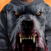 billiga Pojkes Halloween kostymer-Halloween Pojkar 3D Grafisk Huvtröja Långärmad Vår Höst Mode Streetwear Barn 4-12 år Huva Utomhus Ledigt Dagligen Normal