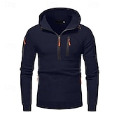 economico felpe con cappuccio da uomo di base-Per uomo Felpa con cappuccio Felpa con cappuccio e zip corta Nero Bianco Blu marino Cachi Grigio chiaro Con Cappuccio Semplice Tasca Zip a un quarto Sport &amp; Outdoor Quotidiano Ferie Poliestere