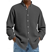 preiswerte Freizeithemden für Herren-Herren Hemd Waffelhemd Freizeithemd Knopfhemd Schwarz Weiß Wein Marineblau Blau Langarm Einfach Revers Lässig Täglich Bekleidung Mode Streetwear