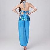 billiga Danskläder till magdans-Magdans Topp Ren Färg Tvinning Paljetter Dam Prestanda Träning Ärmlös Hög Polyester