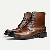 levne Prémiové kožené boty-Pánské hnědé kotníkové boty s brogue vzorem, klasický design s křídlovým hrotem, robustní outdoorové pracovní boty pro volný čas v podnikání, cestování a každodenní nošení