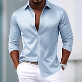 preiswerte Satinhemden für Herren-Herren Hemd Satinhemd Kleidhemd Freizeithemd Knopfhemd Abschlussballhemd Einfach Formell Hochzeit Hellblau Schwarz Weiß Wein Langarm Revers Ganzjahres Bekleidung