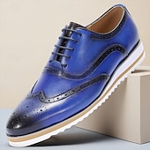 billiga Klassiska Klädskor-Herrskor i äkta läder med blå wingtip brogue-detaljer – snygga snörskor för affärskläder för bröllop, fester och vardagskläder på kontoret