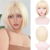 abordables Perruques de fête-Perruques bob rouges pour femmes blanches - Perruques bob courtes de 12 pouces avec frange Perruque synthétique de mode naturelle Cheveux synthétiques colorés pour cosplay quotidien Halloween