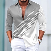 preiswerte Herren Satin Hemd-Herren Geometrisch Hemd Satinhemd Kleidhemd Langarm Modisch lässig Formell Urlaub Alltagskleidung Sommer Frühling Herbst Umlegekragen 3D-Druck Hemden mit Knopfleiste Blau Purpur Grün Grau