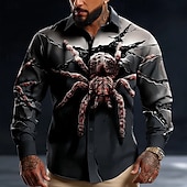 economico Magliette di Halloween-Halloween Per uomo Illusione ottica Ragno Horror Camicia Camicia con Bottoni Manica Lunga Stile gotico oscuro All&#039;aperto Ferie Primavera Autunno Collo ripiegato Stampa 3D camicie con colletto Grigio