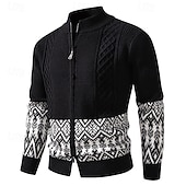 economico Maglioni Cardigan da uomo-Per uomo Felpa Cardigan Maglione Fair Isle A Coste Treccia Maglia Top Regolari Patchwork Blocco di colore Semplice Collo alla coreana Vacanza Moda Casuale Abbigliamento quotidiano Abbigliamento