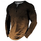 ieftine Geometric-Bărbați Cămașă Henley Tricouri Cămașă de epocă Modă Designer Comfortabil Cămașă Grafic Gradiant Manșon Lung Cămașă Albastru piscină Roșu Maro În aer liber Casual Zilnic Henley Primăvara &amp; toamnă