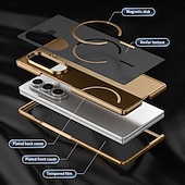 cheap Samsung Cases-Phone Case For Samsung Galaxy Z Fold 7 Z Fold 6 Z Fold 5 Z Fold 4 Z Fold 3 Back Cover with Screen Protector Magnetic Support Wireless Charging Retro Plating PC PU Leather