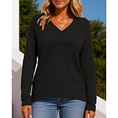 billiga Huvtröja &amp; Sweatshirt-Dam Stickad tröja Pullover tröja Ihålig Långärmad Överdelar Fritids- Höst V-hals Färgblock Mode Utomhus Resor Sport Sportkläder Sportkläder Vinrött Svart Vit