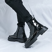 abordables Bottines-Bottes montantes punk en cuir verni PU pour homme | Détails cloutés et semelle épaisse pour un style urbain