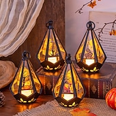 tanie Halloween w pomieszczeniu-1 szt. 16 * 9,6 cm elektroniczna świeca LED na Halloween, przenośna lampa wisząca w kształcie latarni, lampa dekoracyjna na biurko, lampka nocna na imprezę wewnątrz i na zewnątrz LR1130 * 3 baterie