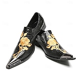 ieftine Mocasini din piele premium-Pantofi eleganți bărbătești din piele naturală de vacă, cu model de crocodil negru și broderie aurie – mocasini formali de lux pentru afaceri, nunți și banchete