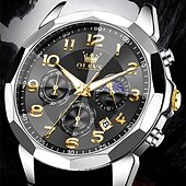 abordables Montres à quartz-la nouvelle montre d&#039;affaires pour hommes olevs, une montre multifonctionnelle avec un cadran numérique chronographe à phases de lune lumineuses, une montre à quartz décontractée et à la mode étanche