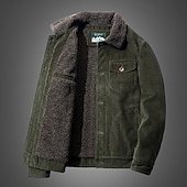 preiswerte Cargo-Jacken-Herren Winterjacke Cordjacke Fleecejacke Freizeitjacke Urlaub Täglich Thermowarm Tasche Fleece Herbst Winter Einfach Mode Streetwear Revers Regulär Gelb Khaki Armeegrün Grau Jacken