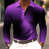 halpa Miesten geometrinen poolo-Miesten Kaltevuus Geometrinen Polo Pitkähihainen Poolopaidat Kauluskäänne Business Casual Urheilu- ja treenivaatteet Arki-asut 3D-tulostus Napit Kevät Syksy Talvi Sininen Purppura Ruskea