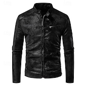 economico Giacca in ecopelle-Per uomo Giacca in Ecopelle Giacca da Biker Giacca da Moto Vacanza Quotidiano Antivento Caldo Tasca Autunno Inverno Semplice Moda Classico Collo alla coreana Regolare Nero Marrone Verde Giacca
