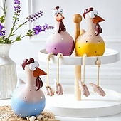 billige Skulpturer-Søt og morsom storøyd kyllingfigur med lange bein – kreativ hagehengende kylling- og kalkunskulptur, miniatyrkunstpynt for hjem og utendørs hagedekor