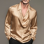 economico Camicie in raso da uomo-Per uomo Camicia Camicia in raso Camicia elegante Camicia casual Camicia con Bottoni Camicia da Ballo Semplice Formale Matrimonio Nero Vino Blu reale Oro Manica Lunga Collo a scialle Tutte le stagioni