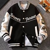 billiga Pojkars basebolljackor-Barn Unisex Baseballjackor Ytterkläder Färgblock Långärmad Komfort Knappar Mjukt Täcka Utomhus Mode Dagligen Svart Grön Vår Höst 4 år +
