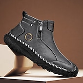 abordables Bottines-Homme Bottes Rétro Marche ancien Quotidien PU Confortable Bottes Mi-Mollet Mocassin Brun foncé Noir Gris Printemps Automne