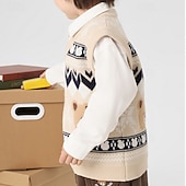 billiga Flickväst-Barn Unisex Västkappa Ytterkläder Färgblock Ärmlös Håller värmen Täcka Utomhus Mode Dagligen Blå Kaki Vår Höst 4 år +