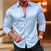 economico Camicie in raso da uomo-Per uomo Camicia Camicia in raso Camicia elegante Camicia casual Camicia con Bottoni Camicia da Ballo Semplice Formale Matrimonio Blu chiaro Nero Bianco Vino Manica Lunga Bavero Tutte le stagioni